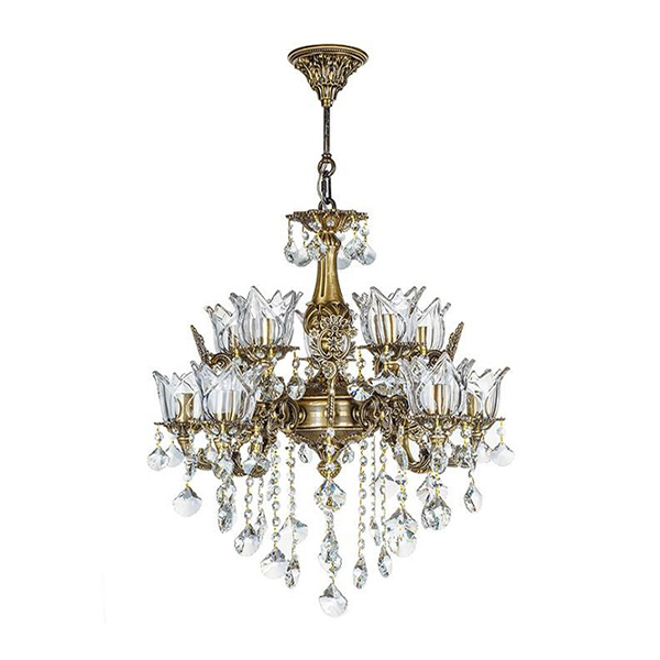 لوستر 12 شعله چشمه نور مدل S3515-6+6 رنگ آنتیک