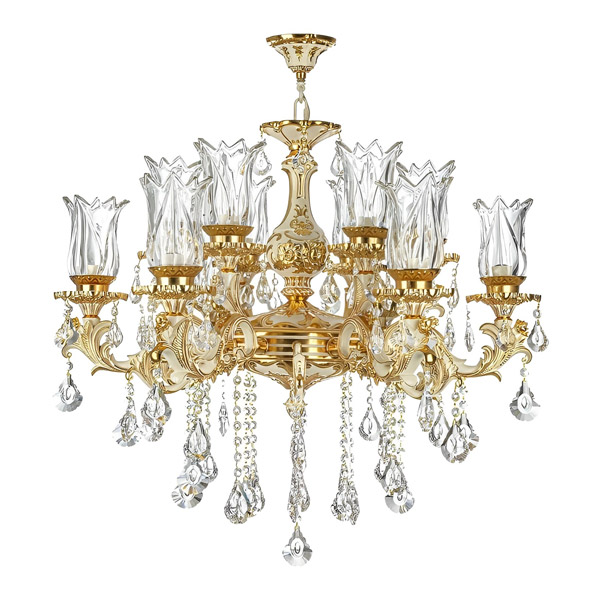 لوستر دوازده شعله چشمه نور مدل S3632/6GWT با بدنه طلایی