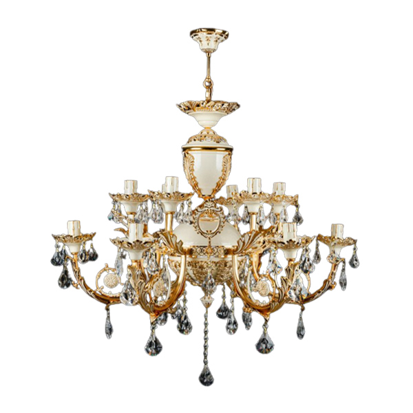 لوستر 12 شعله چشمه نور مدل S3647/6+6 رنگ طلایی سفید