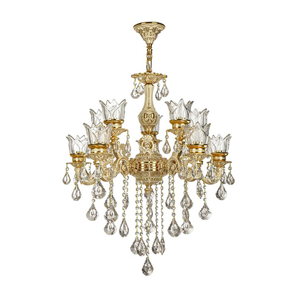 لوستر 10 شعله چشمه نور مدل S3701.5 رنگ طلا سفید