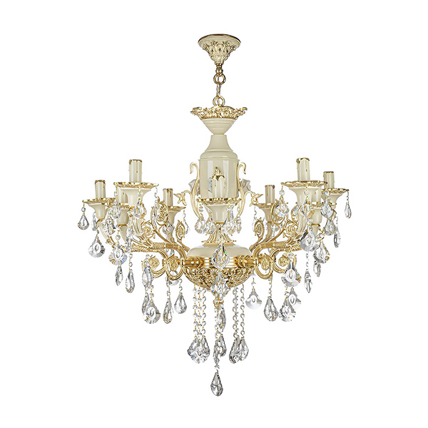 لوستر 10 شعله چشمه نور مدل S3702/10 رنگ طلایی سفید