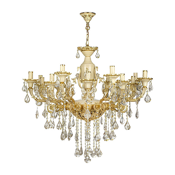 لوستر 16 شعله چشمه نور مدل S3702/16 رنگ سفید طلایی