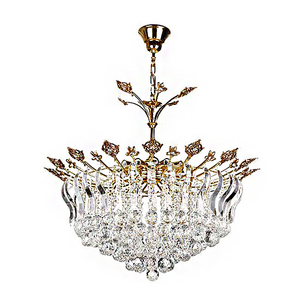 لوستر کریستالی چشمه نور 12 شعله مدل H6620/70 رنگ طلایی سایز 70