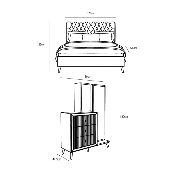 ابعاد تخت خواب و آینه و دراور نیلپر مدل داران