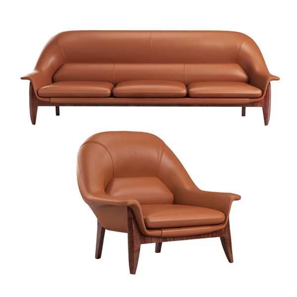 نیم ست مبل اداری تراست مدل baruzh با روکش چرم قهوه ای