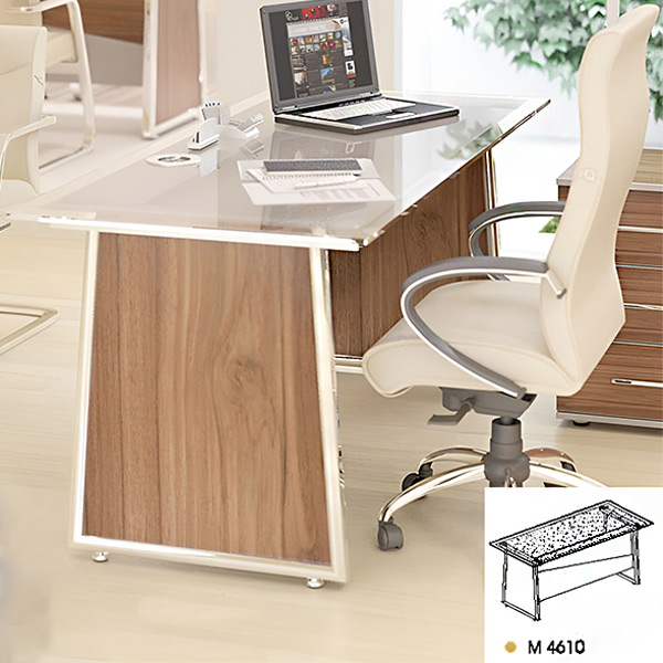 میز مدیریت صفحه شیشه‌ای از مجموعه میز اداری راوند در محیط