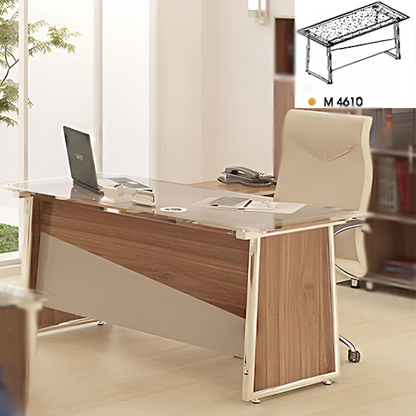 میز مدیریت از مجموعه میز اداری راوند با صفحه شیشه‌ای