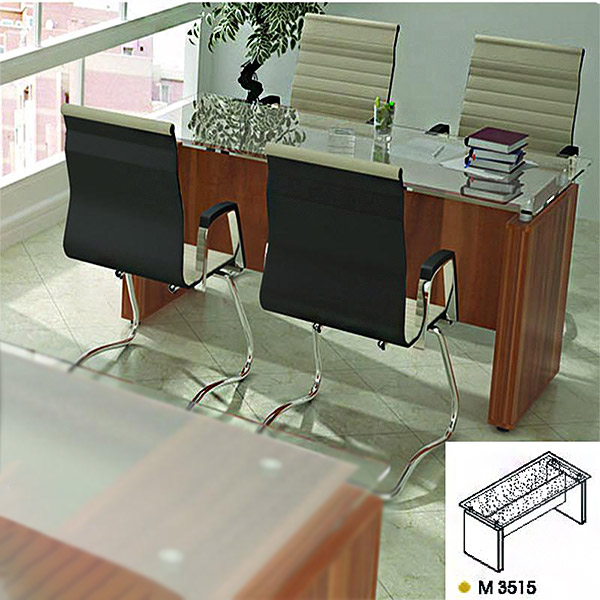 میز کنفرانس برند نوژن از مجموعه میز اداری مدل رادو M3515 با صفحه شیشه سکوریت و رنگ لیون در فضای چیدمان شده