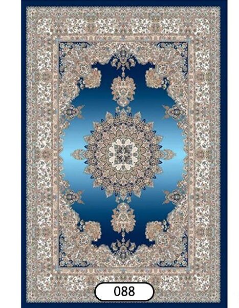 کاور فرش سنتی نگین ترمه مدل 088 به رنگ آبی و کرم-نقش فرش به رنگ آبی