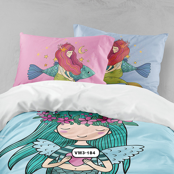 ست روتختی دستیکور مدل پری دریایی VM3-184 به رنگ صورتی و آبی