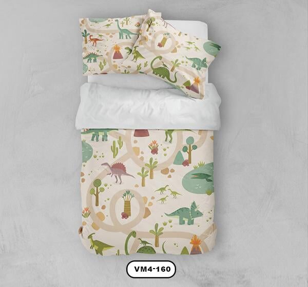 ست خواب پسرانه دستیکور مدل دایناسور VM4-160 به رنگ کرم