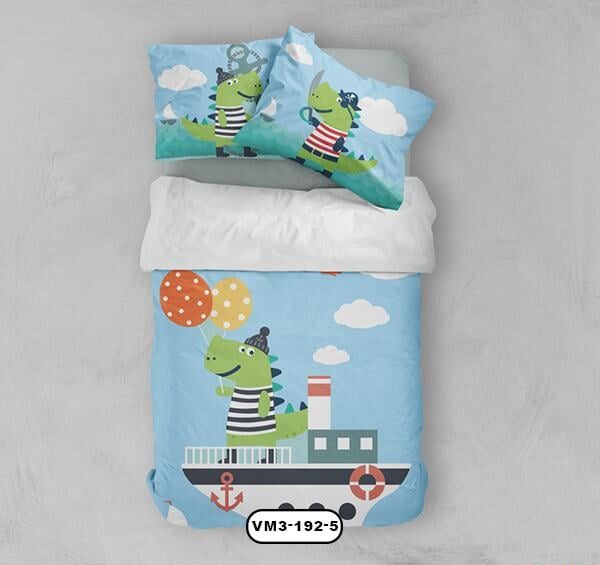 ست خواب پسرانه دستیکور مدل دایناسور VM3-192-5 به رنگ آبی آسمانی