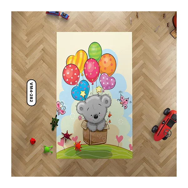 فرش کودک طرح خرس تدی و بادکنک مناسب اتاق پسرانه