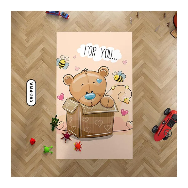 فرش کودک طرح خرس تدی داخل جعبه و زمینه صورتی