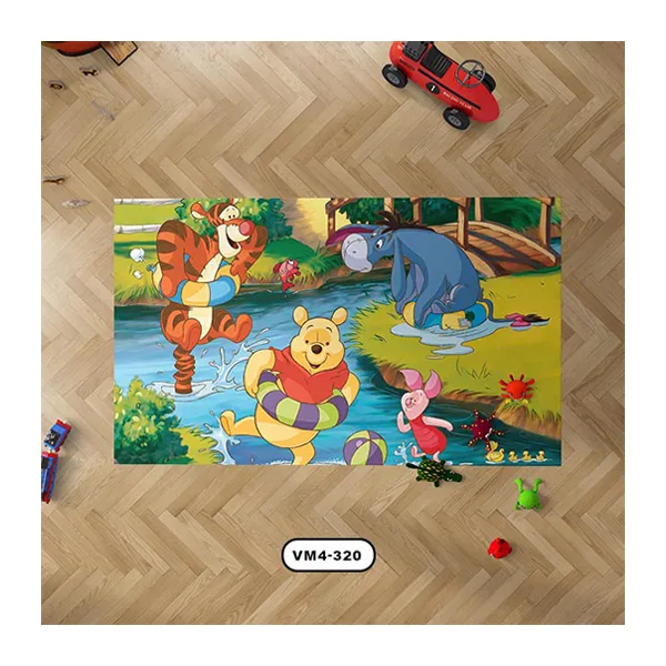 فرش کودک طرح کارتون خرس پو در حال آب بازی