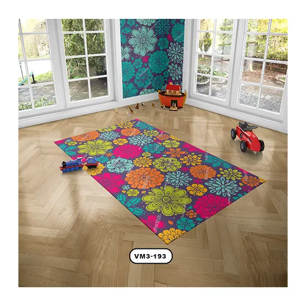 فرش کودک طرح گل، با گلهای درشت و رنگی