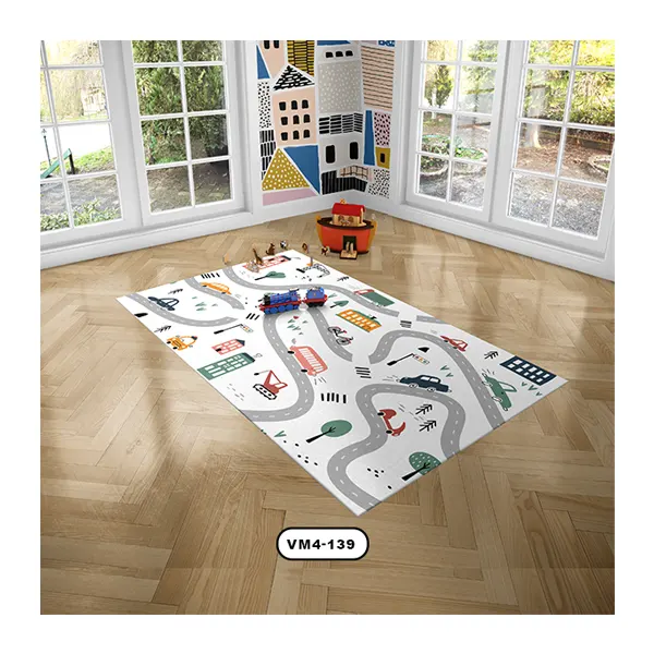 فرش کودک طرح خیابان با زمینه سفید
