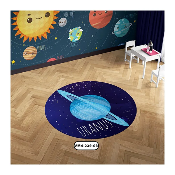 فرش گرد با طرح سیاره اورانوس و زمینه سورمه ای