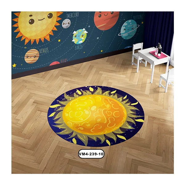 فرش کودک گرد طرح خورشید در کهکشان و زمینه سورمه ای