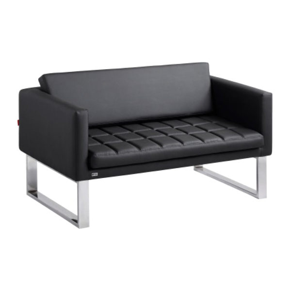 مبل دو نفره با چرم مشکی و پایه کرومی