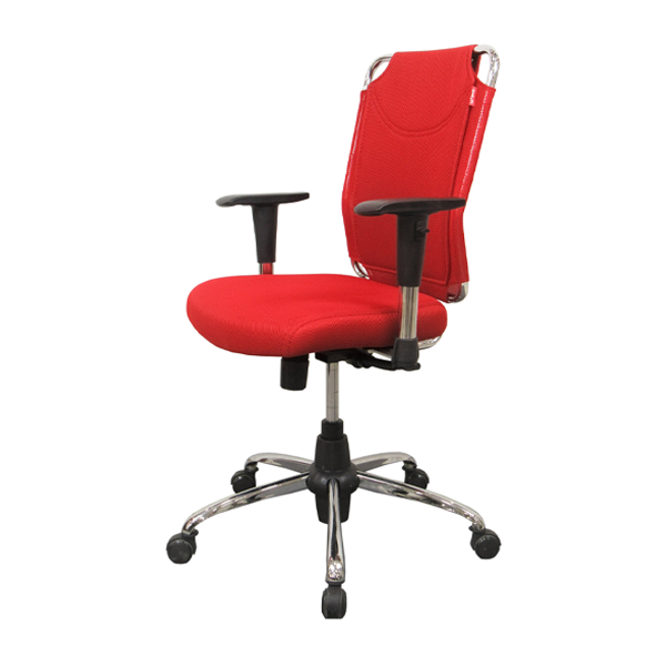 صندلی کارمندی با رنگ قرمز و دسته مشکی