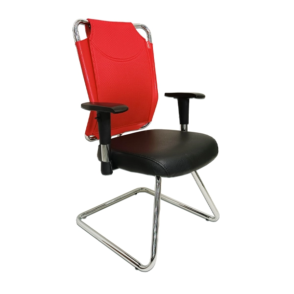 صندلی کنفرانسی با کفی مشکی و پشتی قرمز و پایه ثابت