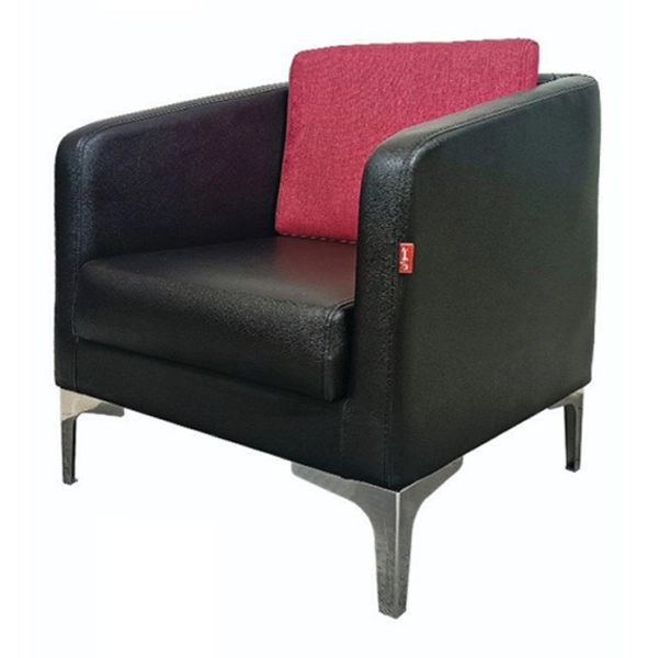 مبل تک نفره با چرم مشکی و صورتی