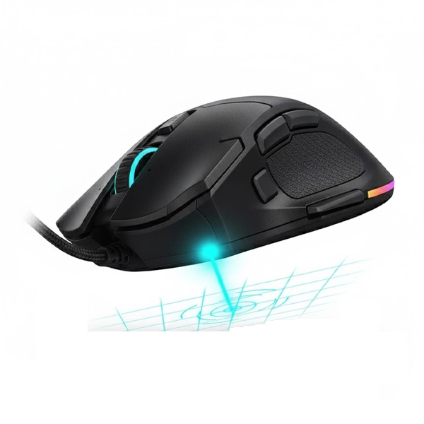 ماوس گیمینگ مشکی دارای دکمه شلیک و ماکرو با دقت بالا