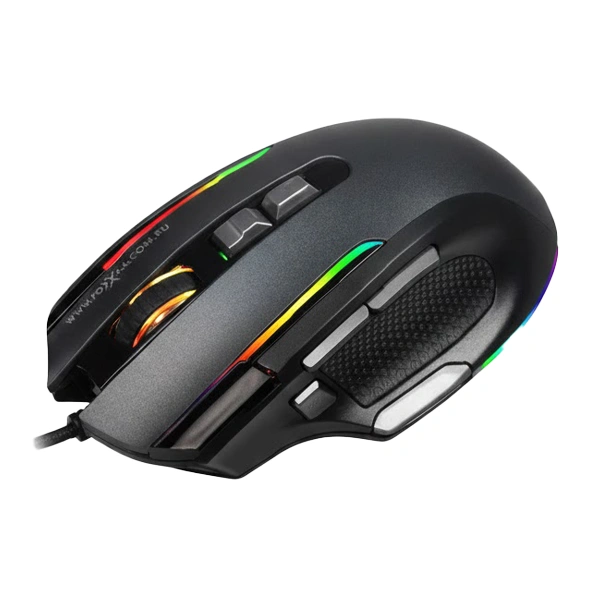 ماوس گیمینگ مشکی دارای دکمه شلیک و ماکرو با طراحی ارگونومیک