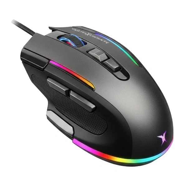 ماوس گیمینگ مشکی دارای دکمه شلیک و ماکرو با طراحی ارگونومیک