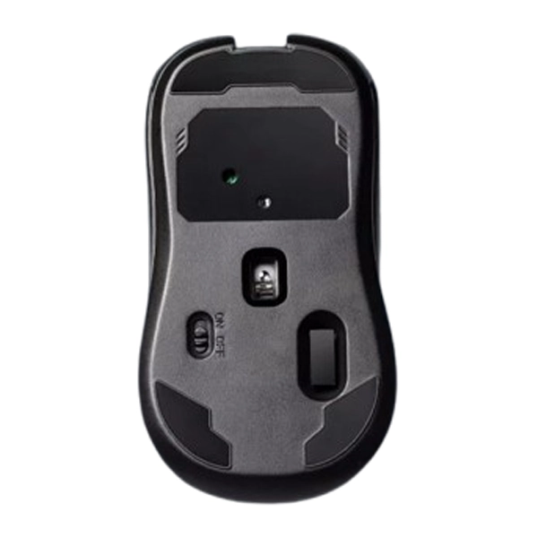 نمای زیر موس کامپیوتری شامل سنسور و پدهای لغزش‌گیر