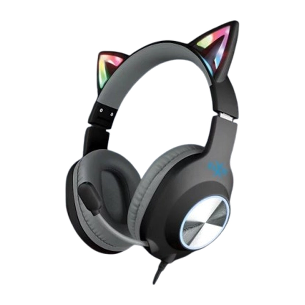 هدست گیمینگ فاکس ایکس ری با چراغ گوش گربه ای رنگ مشکی و پدهای نرم